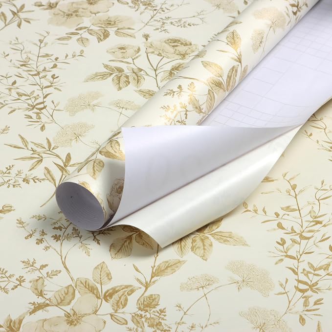 Erfoni 16.9" x197" Yellow Brown Floral Peel and Stick Wallpaper Boho Floral - Image 7
