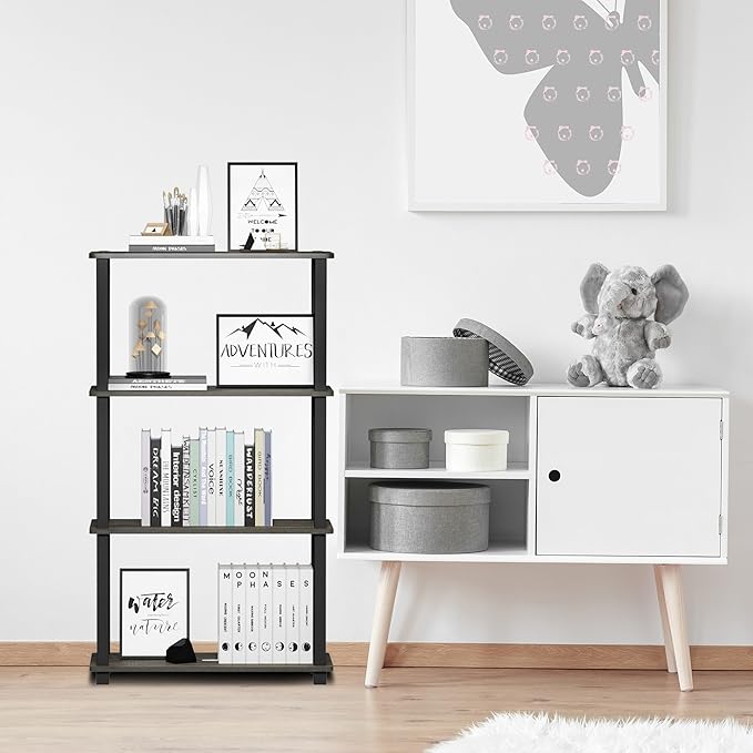 Furinno TURN-S-TUBE Storage Shelves, 4-Tier Book Shelf, Corner Shelf, Toolless - Image 2
