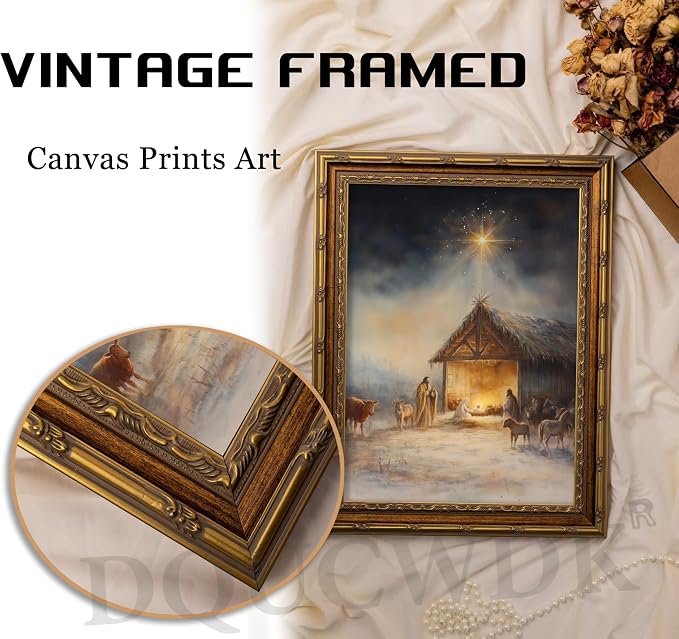 Vintage Nativity Scene Gold Framed Wall Art Birth of Jesus Christmas Christian - Image 3