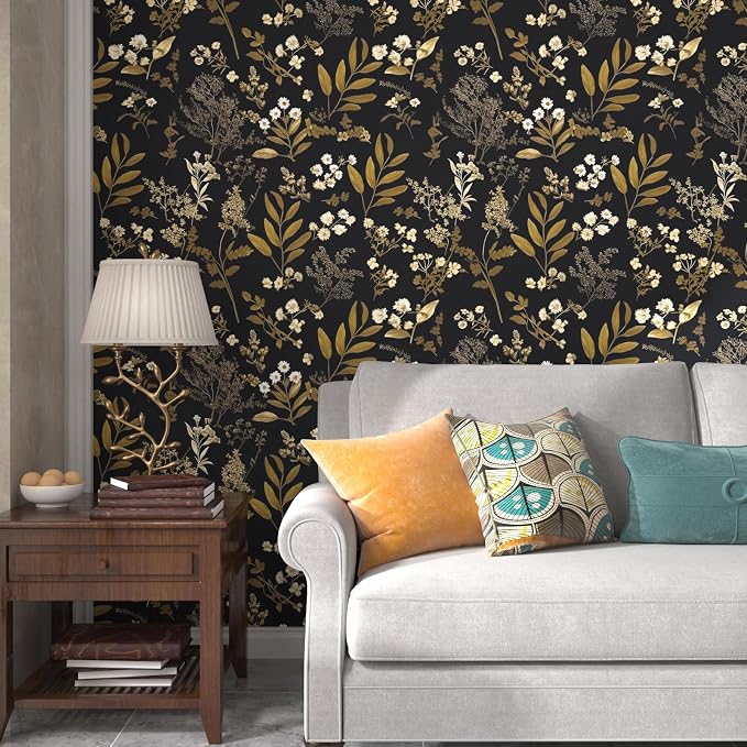 Laatse Leaf Wallpaper Peel and Stick Dark Floral Wallpaper 17.5in x 197in - Image 3