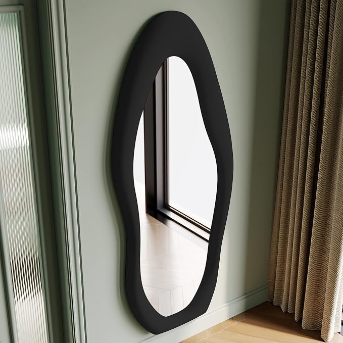 Honyee Full Length Mirror, Flannel Wrapped Wooden Frame Floor Mirror, Irregular - Image 3