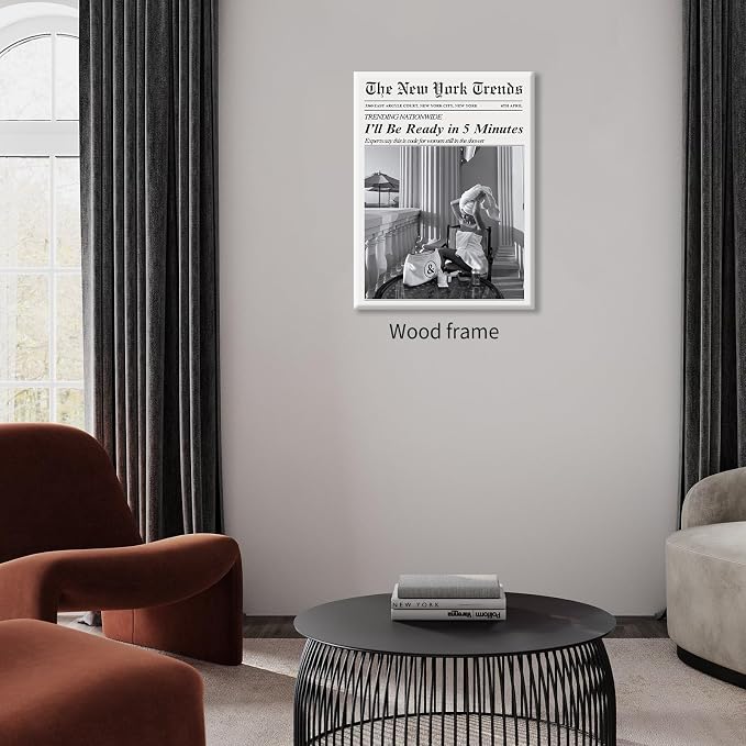 Vintage Newspaper Framed Wall Art Trendy Black and White Aesthetic Posters - Image 6