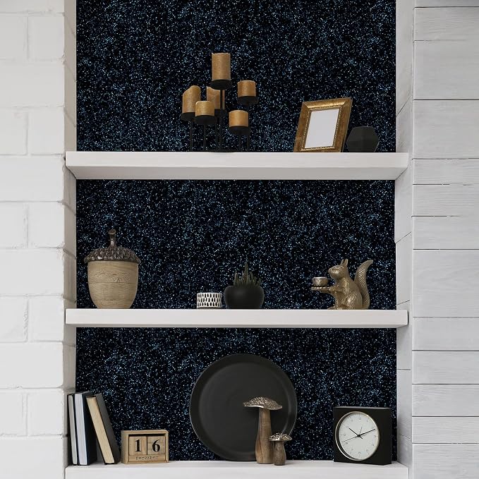 CHIHUT Black Blue Glitter Wallpaper Peel and Stick 15.7''x100'' Sparkle Glitter - Image 7