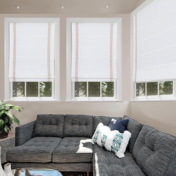 Cordless Roman Shades for Windows, Fabric Insulated Thermal Roman Blinds for - Image 2
