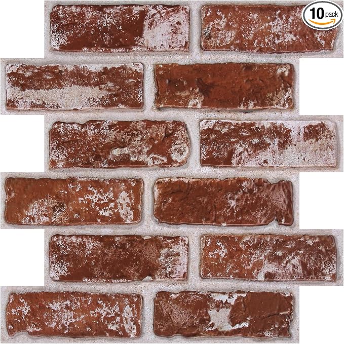 3D Peel and Stick Faux Brick Wall Panels 11.8" x 11.8" 10-Pack, Small by SMOOSTIKCDECOR