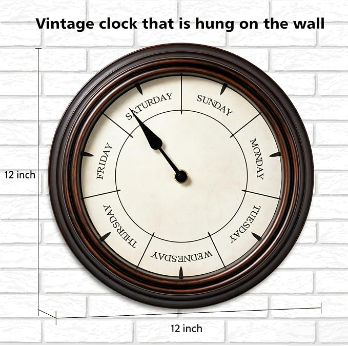 12-Inch Day of Week Wall Clock, Decorative Retirement Clock Gift - Image 2