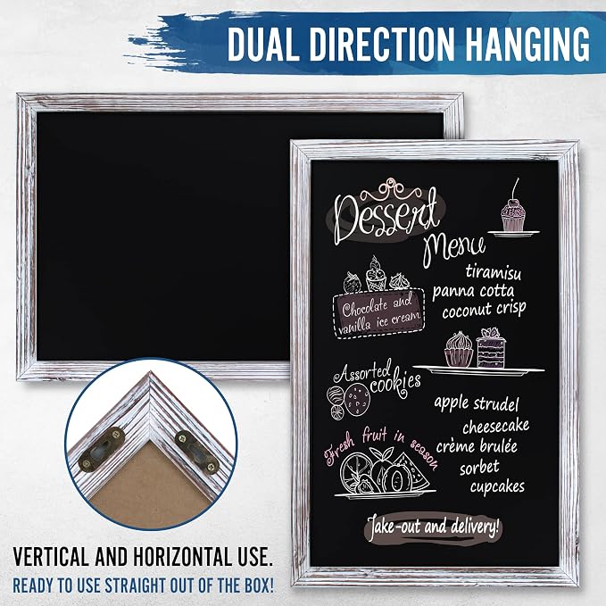 HBCY Creations 11" x 17" Whitewash Solid Wood Frame Wall Chalkboard, Magnetic - Image 3