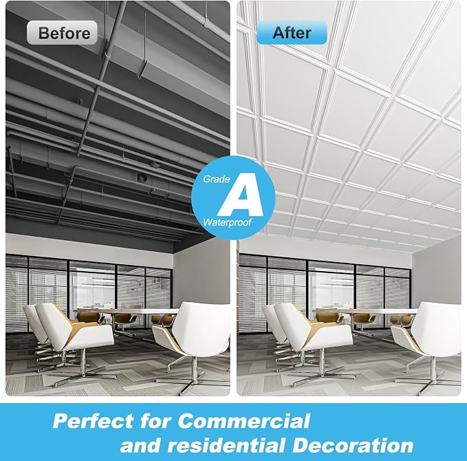 Art3d Drop Ceiling Tiles 48x24, Decorative PVC Ceiling Panels, Waterproof - Image 3