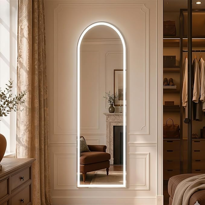 Arched Full Length Mirror with LED Lights, Body Floor Mirrors with Dimming & 3 - Image 6