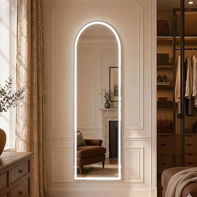 Arched Full Length Mirror with LED Lights, Body Floor Mirrors with Dimming & 3 - Image 5