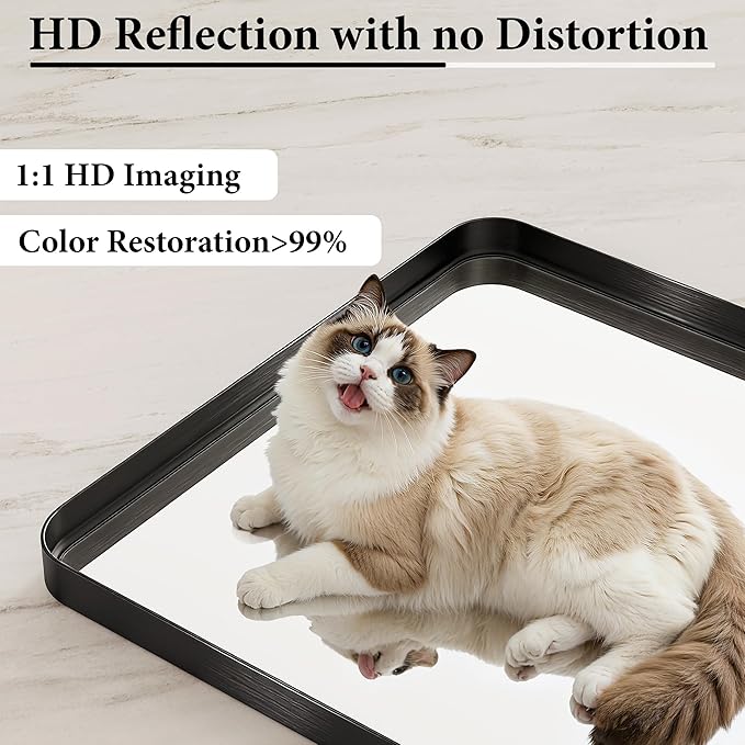 60X28 Inch Black Metal Framed Bathroom Mirror - Image 2