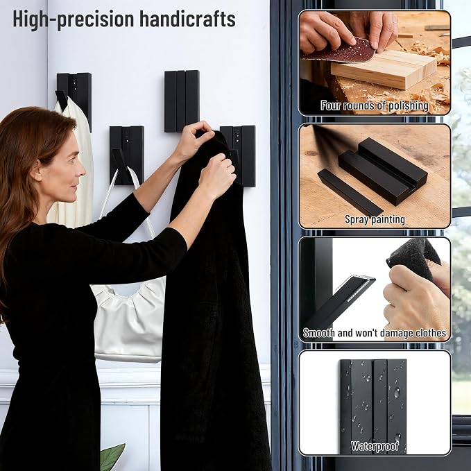 Folding Wall Hooks 2Pack: Black Modern Wooden Coat Hooks Mount - Image 5