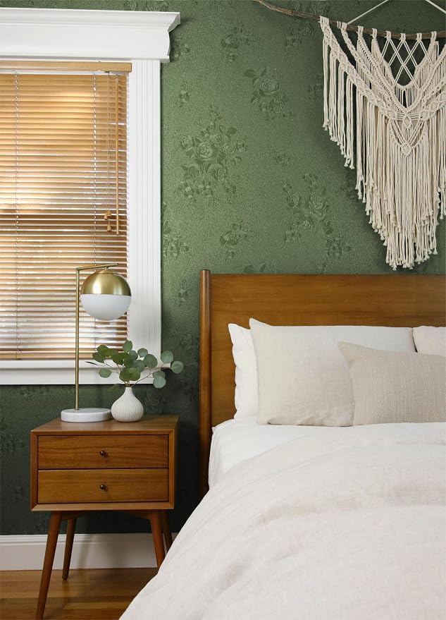 Erfoni 118"x17.7" Peel and Stick Wallpaper Green Thicken Floral Embossed Stick - Image 4