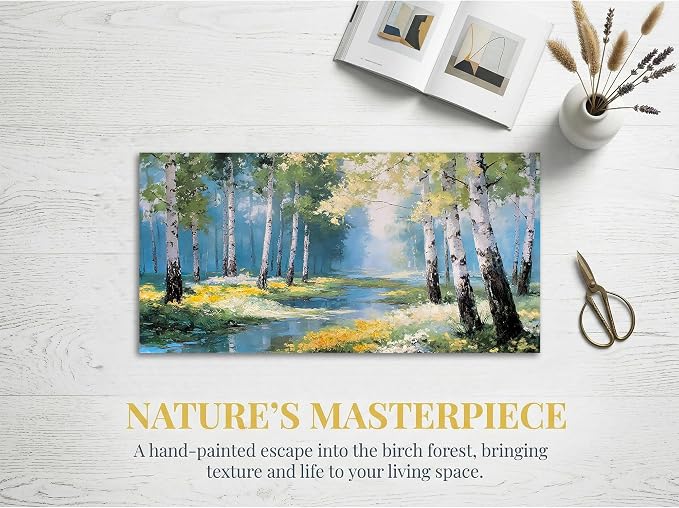 Ardemy Birch Forest Stream Canvas Wall Art, Calming Nature Scenery - Image 3