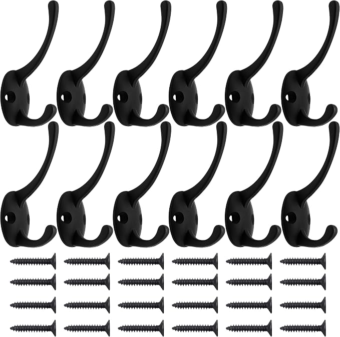 IBosins 12 Pack Black Coat Hooks Wall Mounted - Image 2
