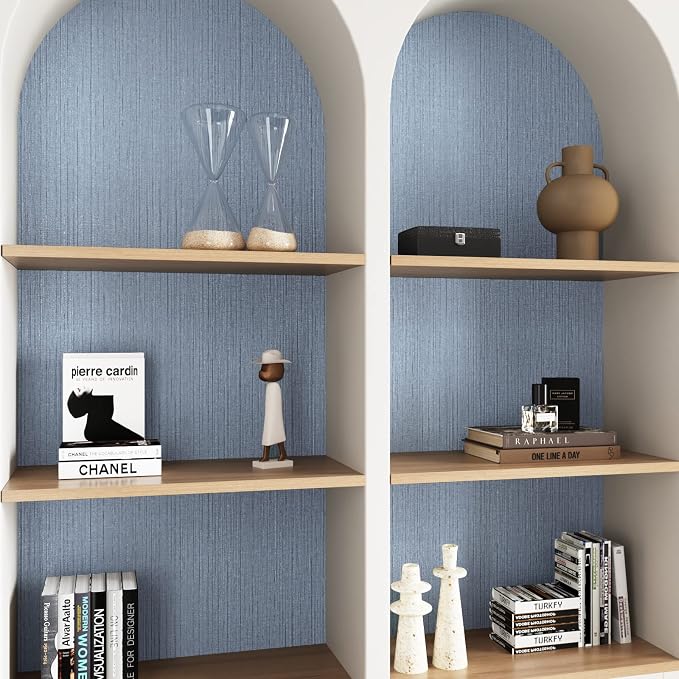 CRE8TIVE 24"x118" Wide Light Blue Grasscloth Peel and Stick Wallpaper Fabric - Image 3