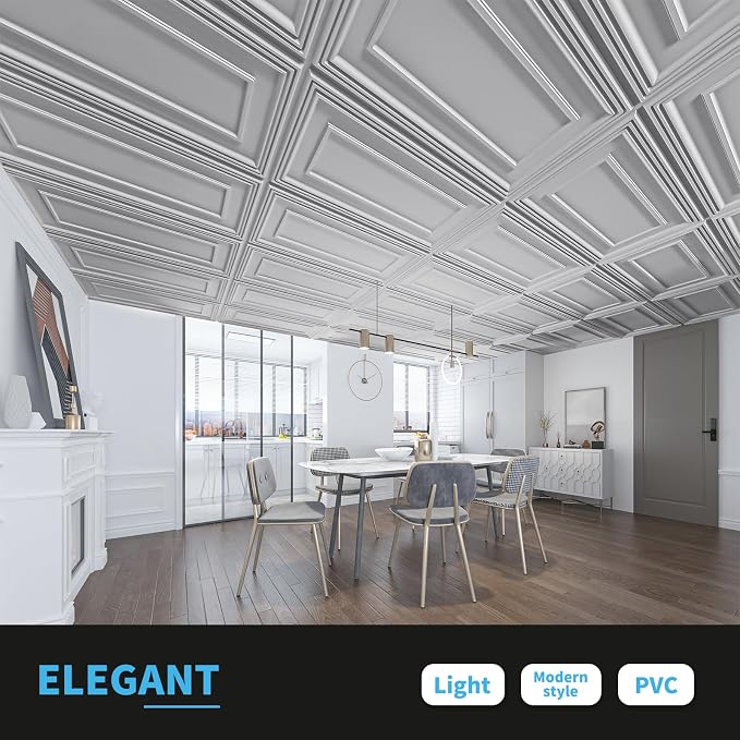 Art3d Drop Ceiling Tiles, 24x48in. Argent Silver - Image 3