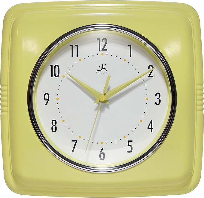 Infinity Instruments Retro Wall Clock – 9-Inch Square, Silent & Non-Ticking – by InfinityInstruments