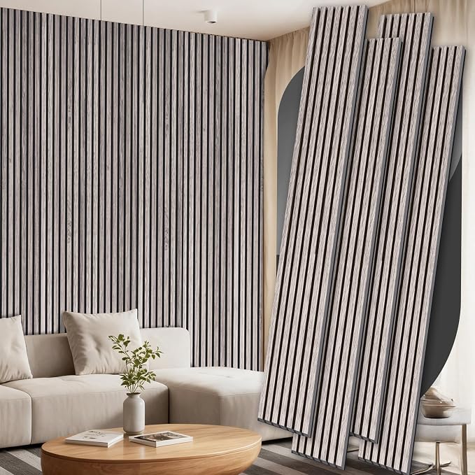 4 Pack Wood Panels for Wall, 106.3" × 11" Wood Slat Acoustic Panels for Wall by Ritollo