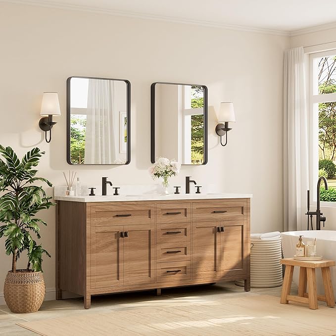 TETOTE Black Framed Bathroom Mirror, 24 x 30 Inch Matte Metal Frame Vanity - Image 2