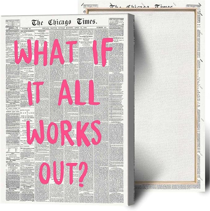 Drimiler What If It All Works Out Poster Retro Newspaper Pink Font Canvas Wall by Drimiler