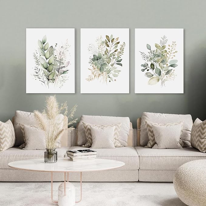 WRFON UnFramed Sage Green Botanical Wall Art Set of 3, Watercolor Eucalyptus & - Image 4