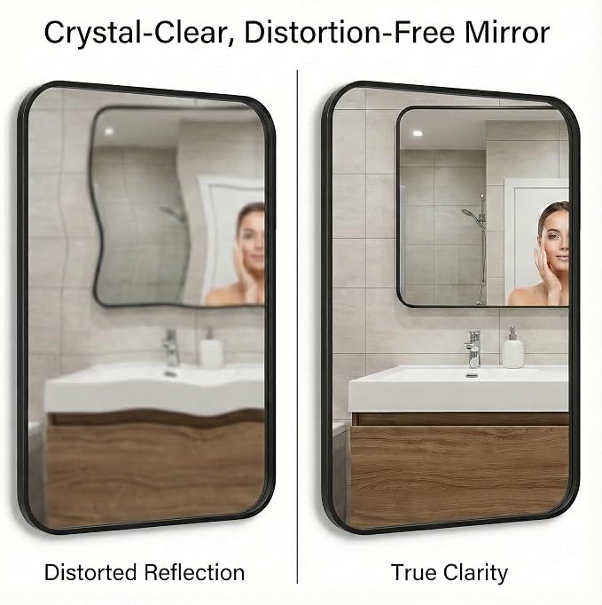 24x36 Inch Matte Black Bathroom Vanity Mirrors | Flush Mount Deep Set Metal - Image 4