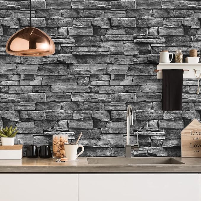 Jeweluck Grey Brick Wallpaper Peel and Stick Wallpaper 17.7inch×118.1inch Faux - Image 3