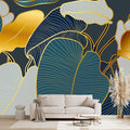 Golden Botanical Leaf wallpeper Living Room Bedroom wall Mural by WXHFM