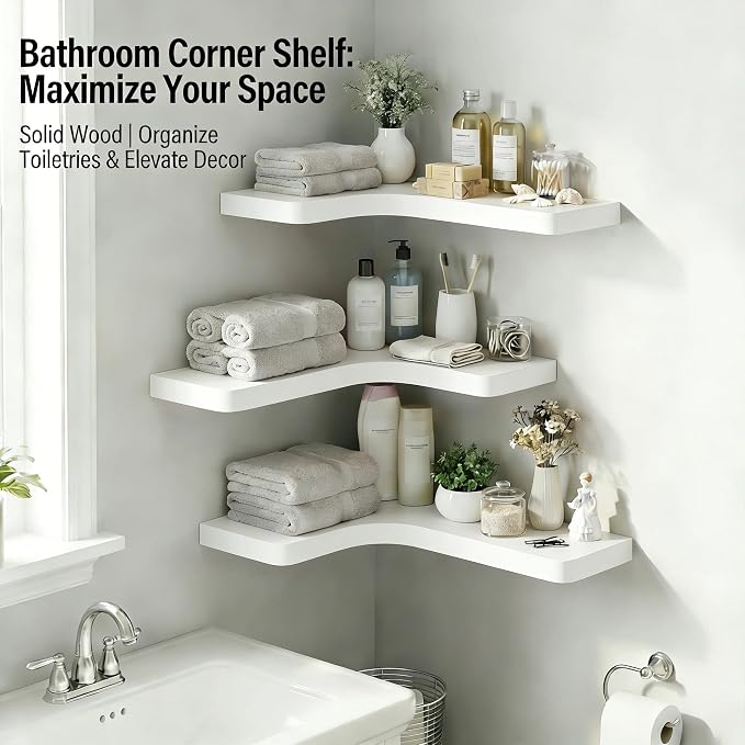 16 Inch Solid Wood Floating Corner Shelves 3 Pack - Image 5