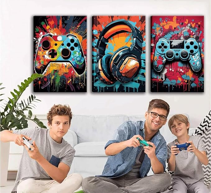 3Pcs Cool Gaming Wall Art Retro Video Game watercolor Posters Pictures Colorful - Image 5