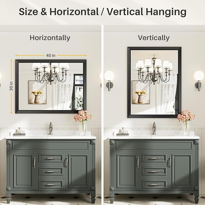 Briivue 40x30 Inch Black Bathroom Mirror - Image 6