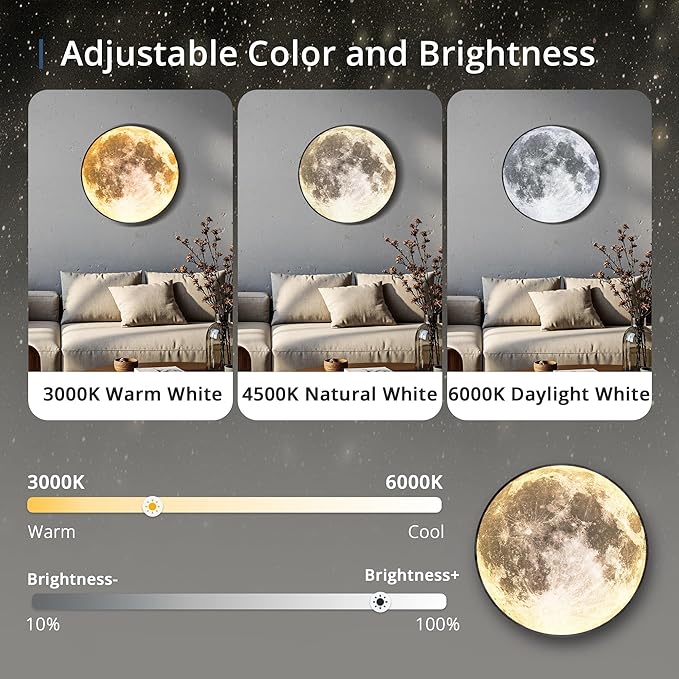 Dimmable Moon Wall Light 12 inch Wall Lights - Image 3