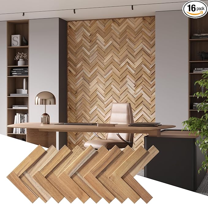 Wall!Supply 3D Wall Panels – Reclaimed Herringbone Asian Teak Wood – Home Decor by WallSupply