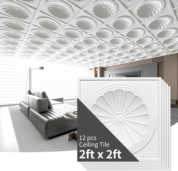 Art3dwallpanels Ceiling Tiles 12 Pack Drop Ceiling Tiles, 24 x 24 Inch High - Image 8