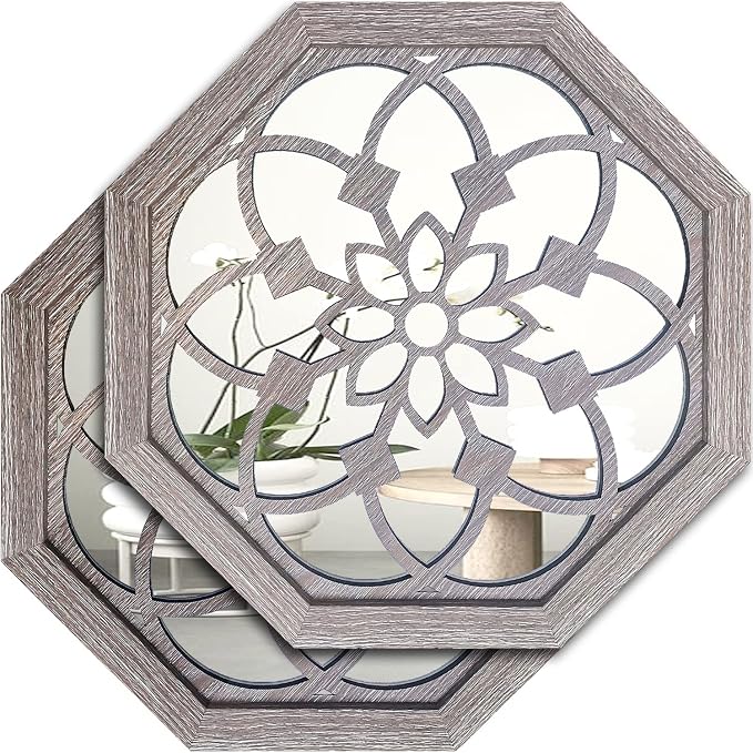 ZOLAPI 2 PCS 20 inch Octagon Wall-Mounted Mirrors, Vintage Farmhouse Mirror by ZOLAPI