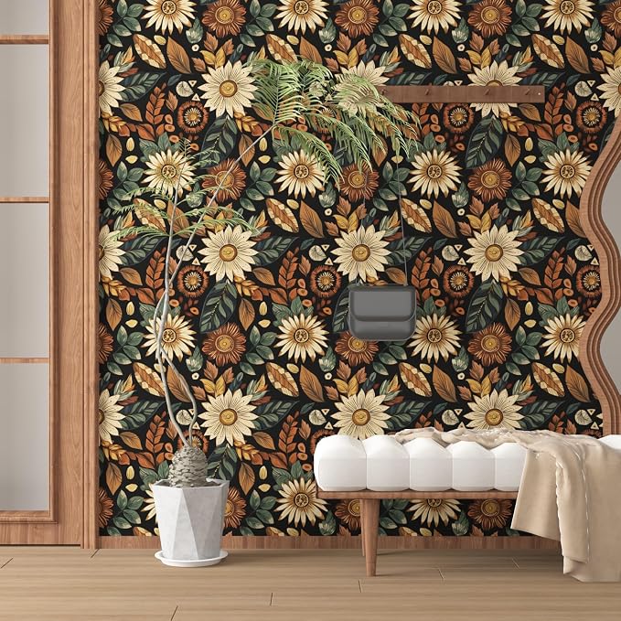 Vintage Boho Wallpaper Peel and Stick, Retro Flower Botanical Wall Paper Self - Image 4