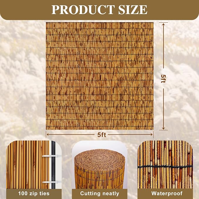 Reed Fencing Rolls, Patio Privacy Screen 5 Feet High, Decorative Bamboo Fence - Image 2