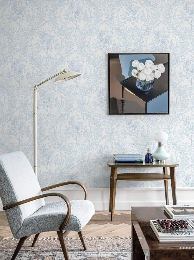 Ismoon Floral Peel and Stick Wallpaper Blue Contact Paper Boho Watercolor - Image 6