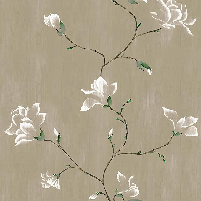 Laatse Floral Wallpaper Peel and Stick 17.5" x 118" Khaki Floral Contact Paper by Laatse
