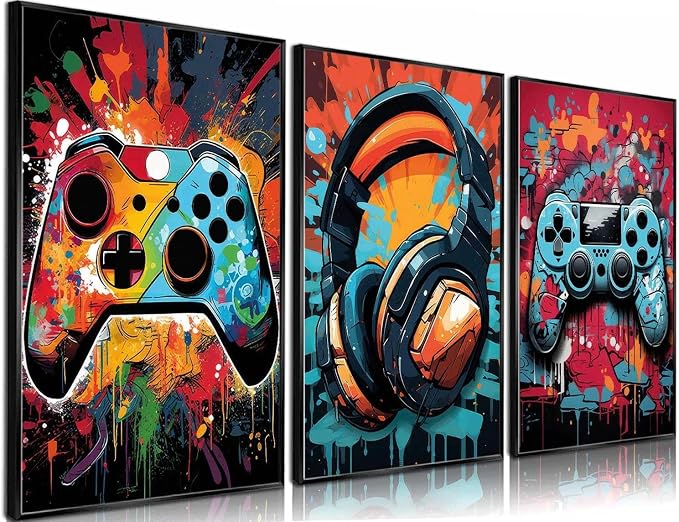 PPV 3Pcs Cool Gaming Wall Art Retro Video Game watercolor Posters Pictures by PPV