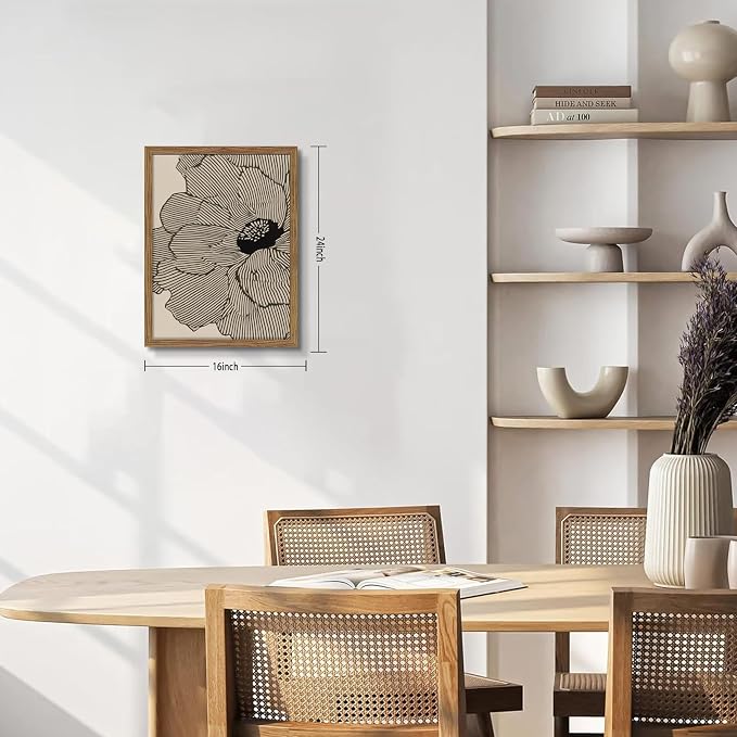 Framed Abstract Floral Wall Art, Neutral Lines Flower Canvas Wall Decor Painting - Image 3