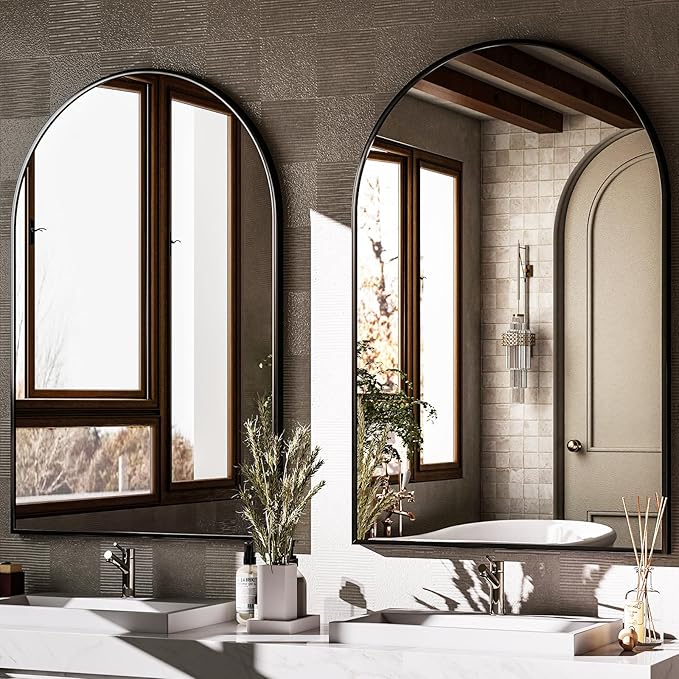 HARRITPURE Arched Wall Mirror 24"x36" – Black Metal Frame Vanity Mirrors - Image 5