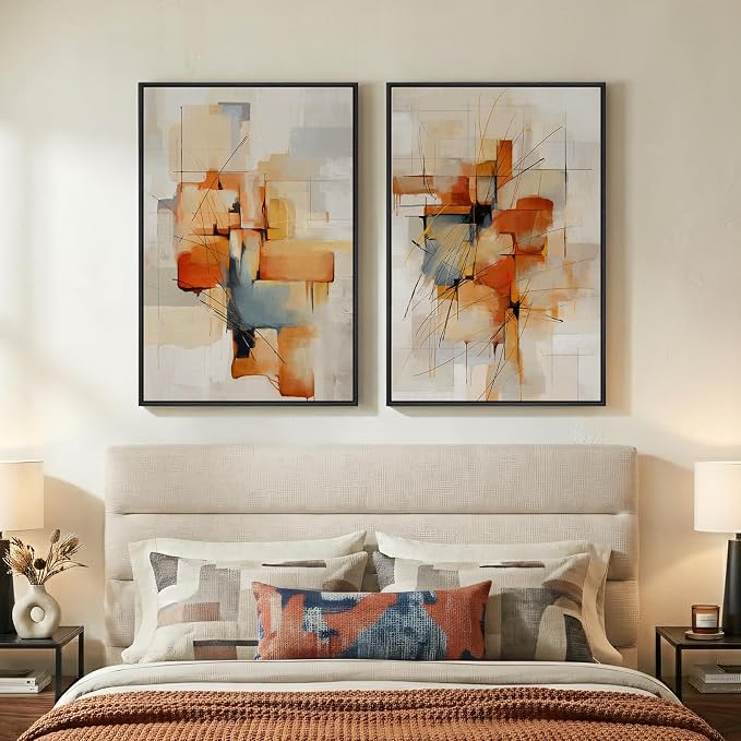 Large Framed Abstract Canvas Wall Art, 2 Piece Modern Prints Paintings Artwork - Image 2