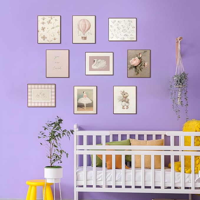 9pcs Nursery Pink Wall Art Baby Girl Canvas Wall Art Vintage Floral Prints Kids - Image 5