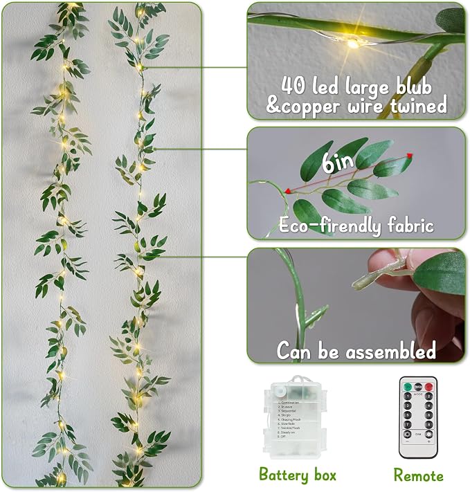suddus Willow Vine with Fairy Lights Battery Operated, 12ft 40 LED Artificial - Image 6