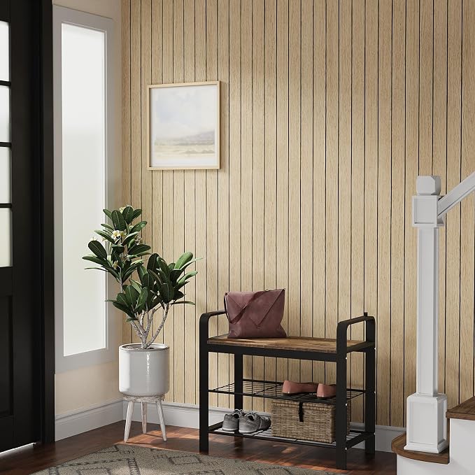 VEELIKE 30''x118'' Large Roll Wood Slat Wall Panel Peel and Stick Light Oak - Image 2