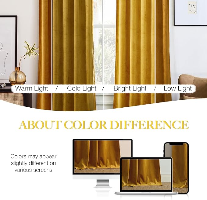 NICETOWN Mustard Gold Velvet Curtains 96 inch Long - Image 3