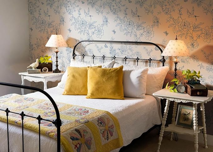 Froluya Cream White and Blue Floral Wallpaper Peel and Stick Wallpaper - Image 4