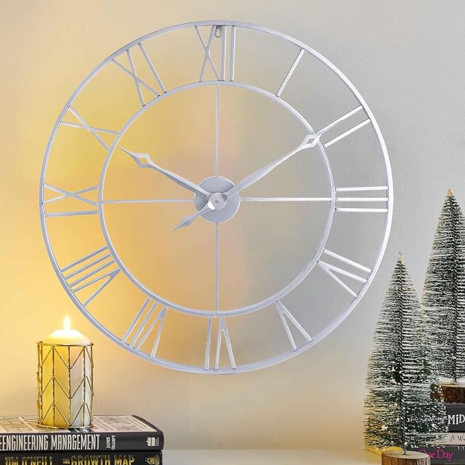 CLXEAST Large Modern 30 Inch Wall Clock Silver, Oversized Big Roman Numeral by CLXEAST